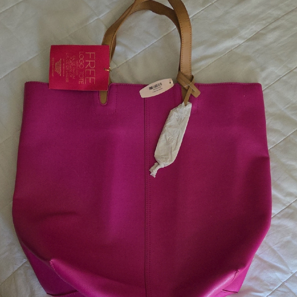 Victoria's Secret Fuchsia Tote with Brown Handles